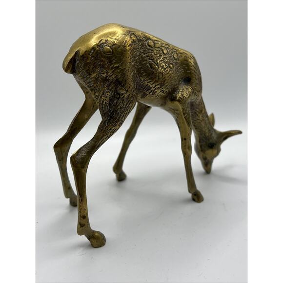 Ornate Brass 7” Deer Buck 5” Doe Set Of 2 Figurines Patina - Picture 12 of 16